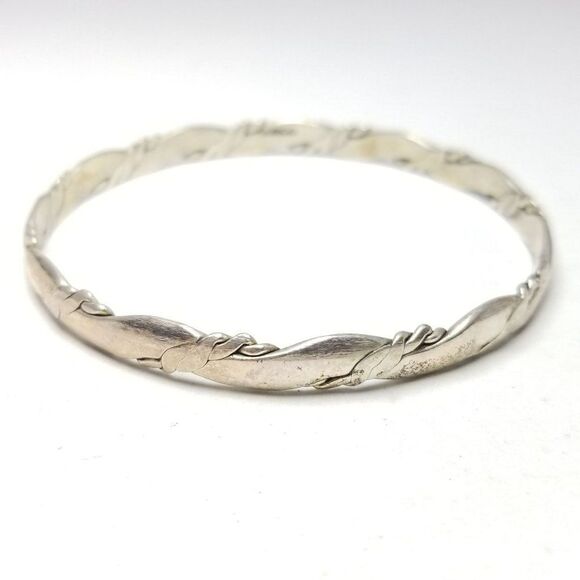 Vintage Silver Tone Wavy Design Bangle Bracelet, Signed Mexico, Stacking Estate - Picture 6 of 6